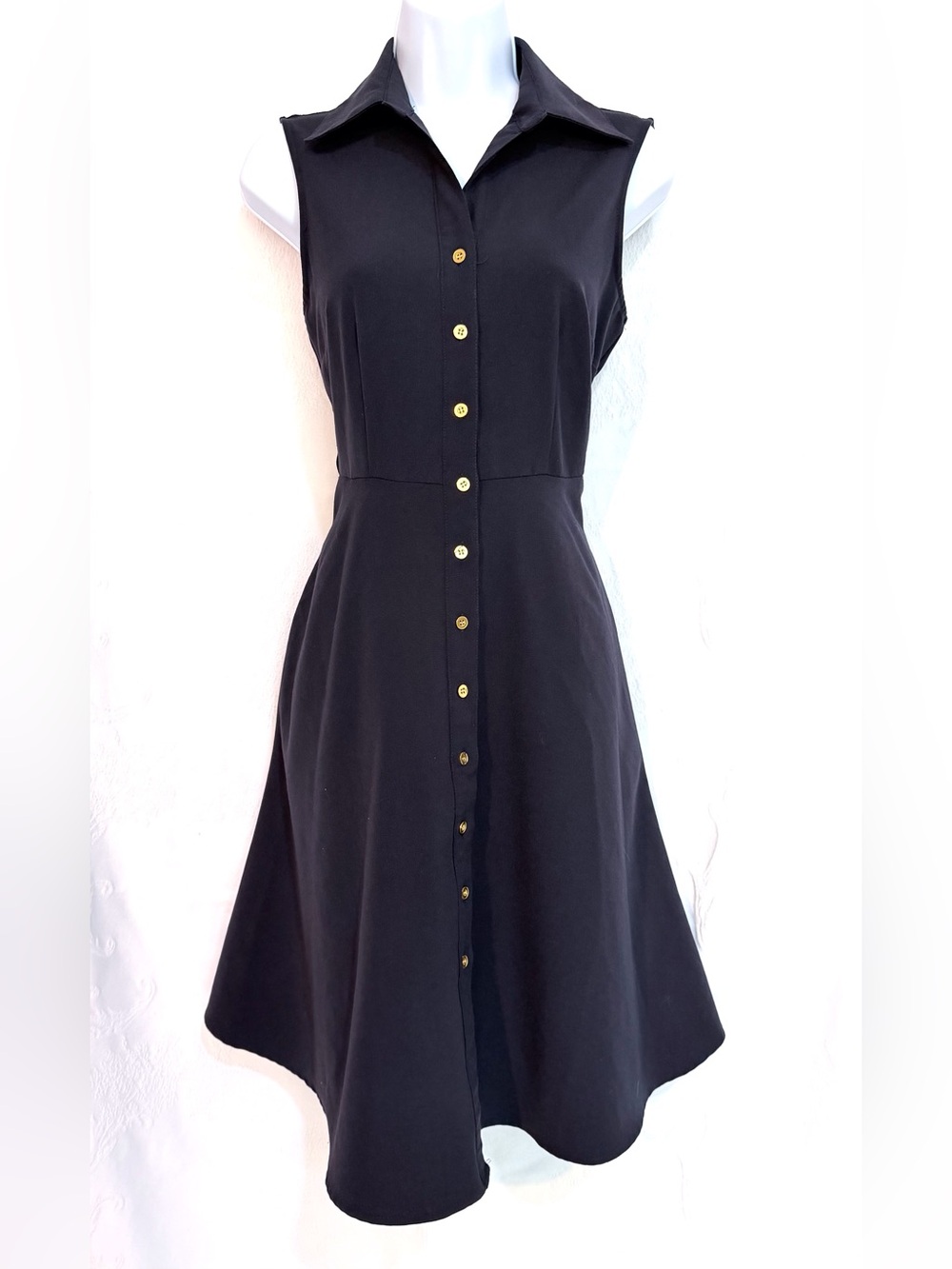 Sharagano Navy Sleeveless Button-Front Midi Dress with Gold Buttons D0061